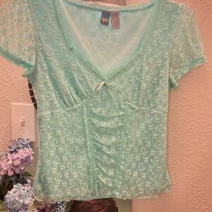 Star City Sheer Lace Top in Light Blue